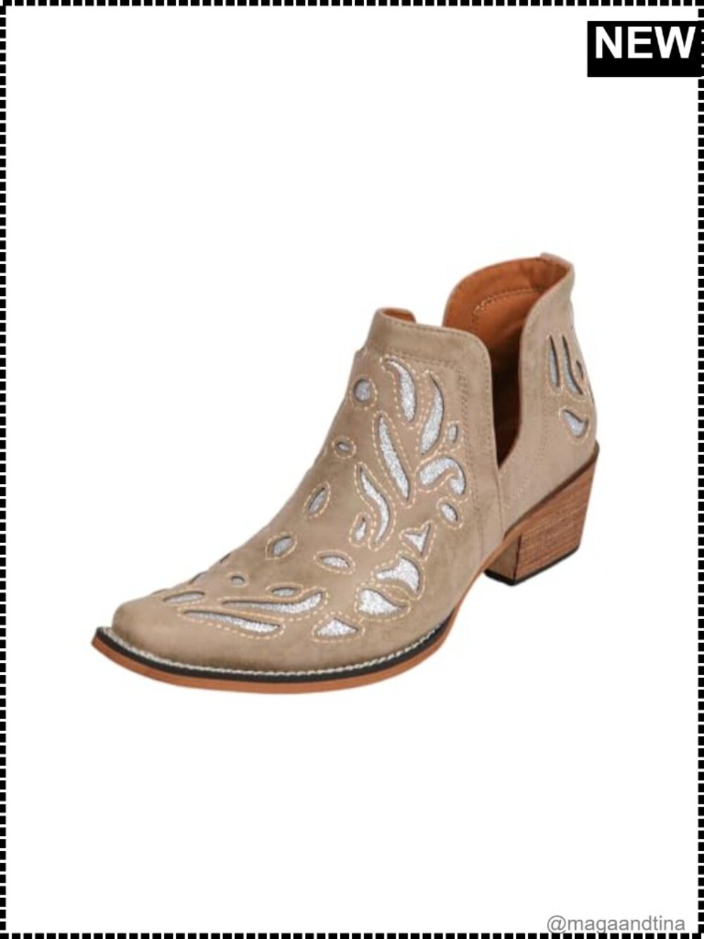 Faux Leather Cutout Ankle Booties Pointed Toe Low Block Heel Western